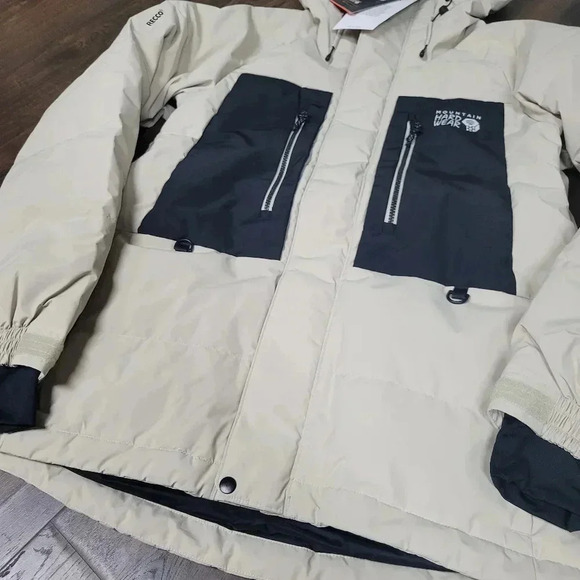 New Mountain Hardware Snow Shells Men's First Tracks Down Jacket Sz S Tan Black - Picture 3 of 7